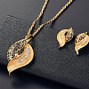 Leaf Alloy Rhinestone Pendant Necklaces & Stud Earrings Sets FS-WG55378-01-1
