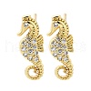 Sea Horse Brass Micro Pave Cubic Zirconia Ear Studs EJEW-D304-38G-2