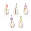 Natural Cowrie Shell & Round Acrylic Pendants PALLOY-JF03809-01-1