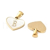 304 Stainless Steel Pave Natural White Shell Heart with Initial Slice Pendants STAS-R168-25G-B-2