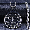 304 Stainless Steel Black Enamel Flat Round Sigil Pendant Necklaces NJEW-H065-14P-1