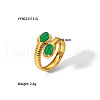 Vintage Adjustable Stainless Steel & Natural Green Stone Doubel Oval Cuff Rings for Women JA1353-3-1