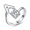 Anti-Tarnish Rhodium Plated 925 Sterling Silver Initial Letter Open Cuff Ring JR852A-1