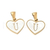 304 Stainless Steel Pave Natural White Shell Heart with Initial Slice Pendants STAS-R168-25G-U-1