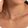 2Pcs 304 Stainless Steel & White Plastic Imitation Pearl Letter Pendant Double Layer Necklaces FS-WG86091-01-1