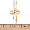 304 Stainless Steel Pave Blue Cubic Zirconia Bowknot Pendant Plastic Imitation Pearl Beaded Necklaces for Women NJEW-U048-01G-5