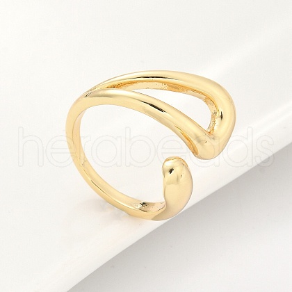 Rack Plating Brass Hollow Teardrop Open Cuff Rings X-RJEW-D009-01G-1