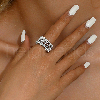 Elegant Vintage Style Brass Wide Hollow Flower Band Ring for Women's Daily Wear OD6362-3-1