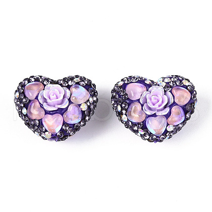 Heart Shape Polymer Clay Pave Rhinestone Beads RB-T018-03A-1