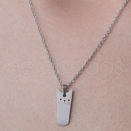 201 Stainless Steel Cat Shape Pendant Necklace NJEW-OY001-21-1
