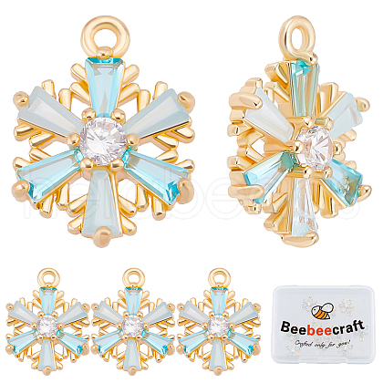 Beebeecraft Brass Micro Pave Pale Turquoise Cubic Zirconia Charms ZIRC-BBC0001-09-1
