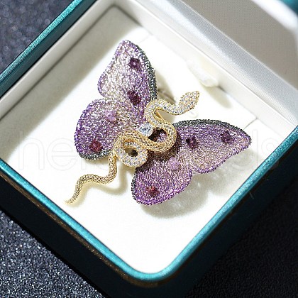 Snake & Butterfly Brass Micro Pave Cubic Zirconia Brooches JEWB-V003-05G-1