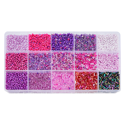 DICOSMETIC 225G 15 Style Glass Seed Round & Bugle Beads SEED-DC0001-04-1