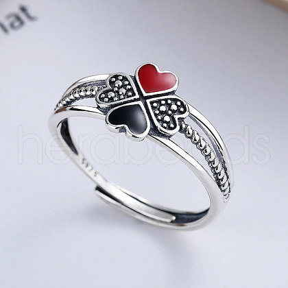 Clover 925 Sterling Silver Enamel Adjustable Finger Rings for Women FS-WG8EAF8-01-1