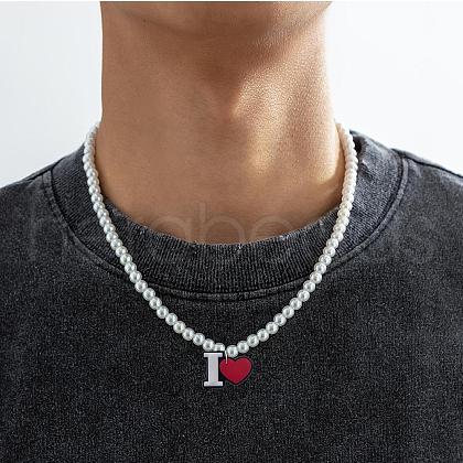 PVC Initial Pendant Plastic Pearl Round Beaded Necklaces for Women Men FS-WGA2226-05-1