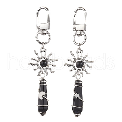 Copper Wire Wrapped Natural Obsidian Pointed Bullet Pendant Decorations HJEW-JM03104-07-1