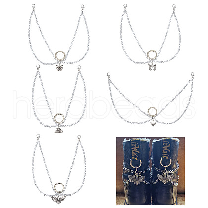 10Pcs 5 Style Butterfly with Skull Tibetan Style Alloy Boot Strap Chains FIND-AB00059-1