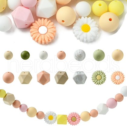 48Pcs 14 Styles Food Grade Eco-Friendly Silicone Focal Beads DIY-YW0008-83C-1
