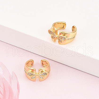 Brass Micro Pave Clear Cubic Zirconia Cuff Earrings KK-T074-29G-1