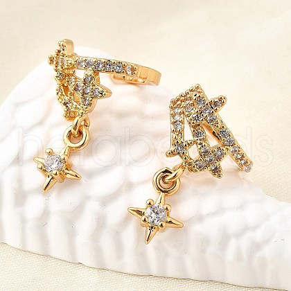 Brass Micro Pave Clear Cubic Zirconia Cuff Earrings EJEW-F370-28G-1