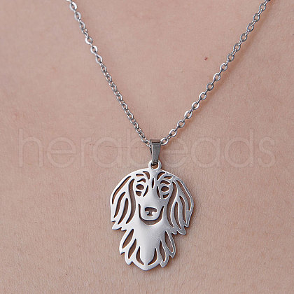 Non-Tarnish 201 Stainless Steel Hollow Dog Pendant Necklace NJEW-OY001-32-1