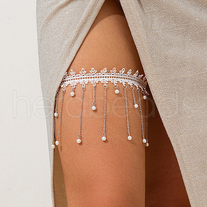 Round Bead Tassel Flower Lace Elastic Leg Body Chains WGB1952-02-1