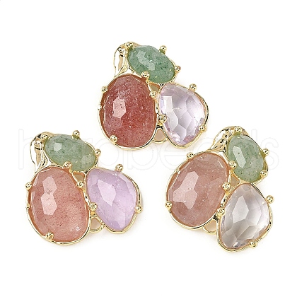 Natural Amethyst/Strawberry Quartz Links connectors G-E526-28Q-1