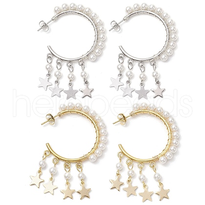 2 Pairs 2 Colors Star Shell Pearl Dangle Stud Earrings EJEW-JE06186-1