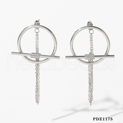 304 Stainless Steel Toggle Clasps Tassel Stud Earrings FS-WGE868D-04-1