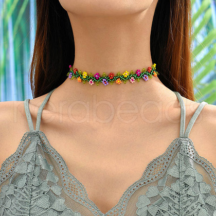 Bohemian Glass Seed Beaded Flower Choker Necklaces for Women FS-WG46C0D-01-1