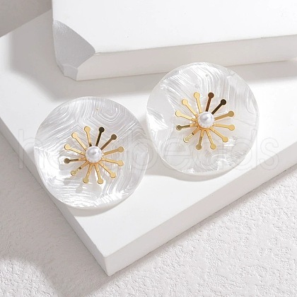 304 Stainless Steel ABS Imitation Pearl Stud Earrings for Women EJEW-M095-06G-02-1