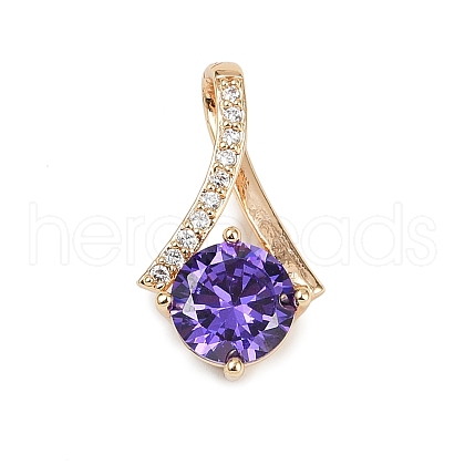 Brass Micro Pave Cubic Zirconia Pendants KK-E795-22KCG-02-1