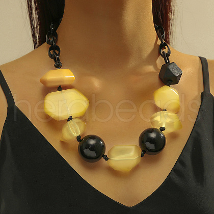 Bohemian Resin Nuggets Beaded Chunky Necklaces for Women FS-WGA6DA1-03-1