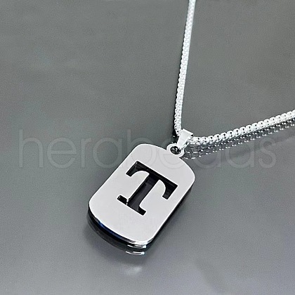 Rectangle with Laser Cut Letter 201 Stainless Steel Initial Pendant Necklaces WGA5E8C-20-1