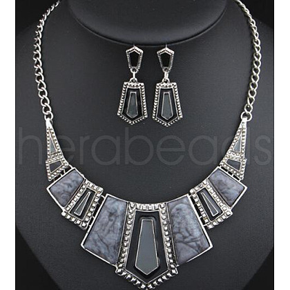 Pentagon Bohemia Zinc Alloy with Synthetic Turquoise Pendant Necklaces & Stud Dangle Earrings Sets FS-WGE76F1-03-1