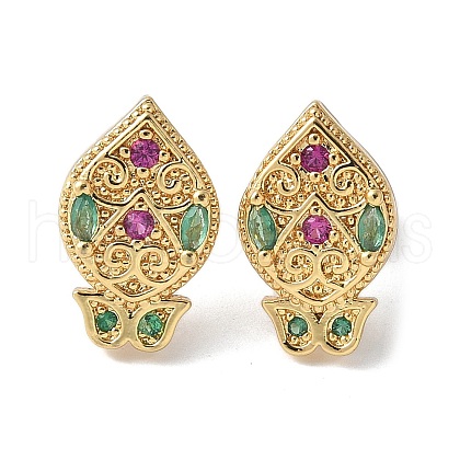 Brass Micro Cubic Zirconia Stud Earrings KK-S516-01G-1