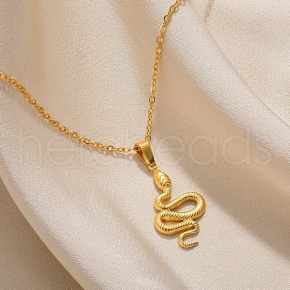 304 Stainless Steel Snake Pendant Necklaces for Women Men NJEW-Z063-03G-06-1