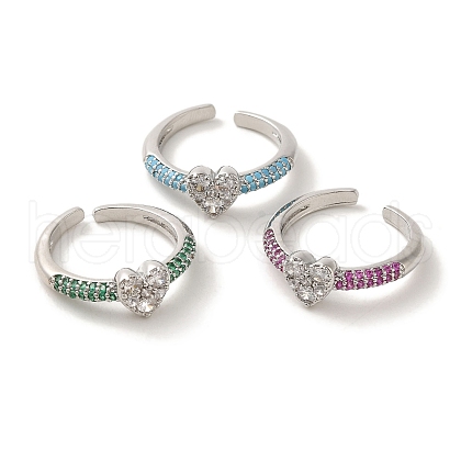 Rack Plating Brass Micro Pave Cubic Zirconia Cuff Rings RJEW-H228-04P-1