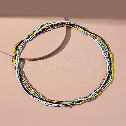 Rondelle Glass Seed Beaded Stretch Multi-Layered Waist Belly Chains for Bikini FS-WGAC619-03-1
