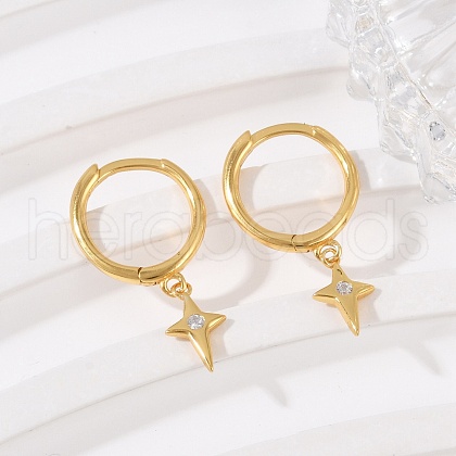 Star 925 Sterling Silver Micro Pave Clear Cubic Zirconia Hoop Earrings for Women EJEW-G427-03G-1