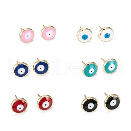 Evil Eye Enamel Stud Earrings for Girl Women EJEW-H126-31G-1