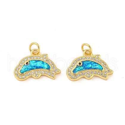 Brass Micro Pave Cubic Zirconia with Synthetic Opal Pendants KK-D096-06A-G-1