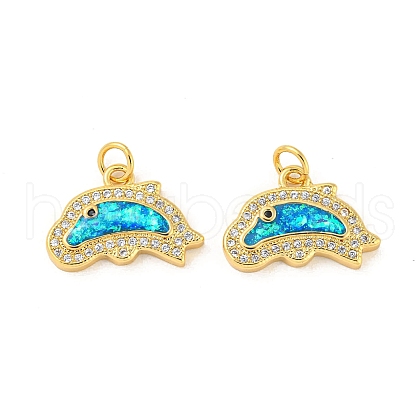 Brass Micro Pave Cubic Zirconia with Synthetic Opal Pendants KK-D096-06A-G-1