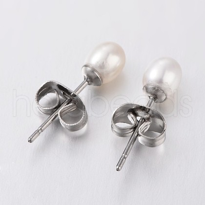 Mother's Day Jewellery Natural Cultured Freshwater Pearl Ear Studs EJEW-JE01814-1