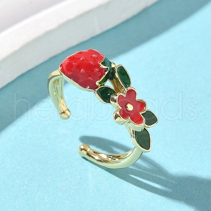Brass Enamel Adjustable Cuff Rings for Women RJEW-G350-01B-G-1