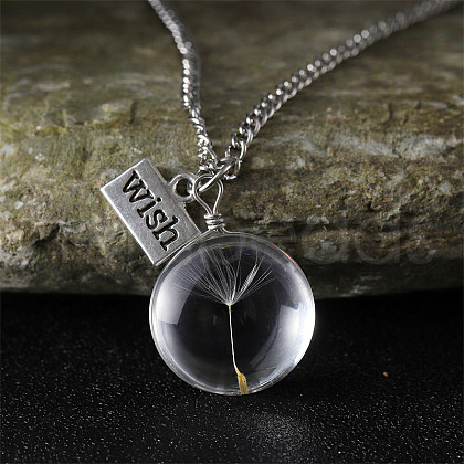 Clear Glass with Dandelion Inside Pendant Necklaces FS-WG96F40-05-1