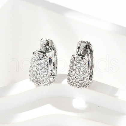 Brass Micro Pave Clear Cubic Zirconia Hoop Earrings EJEW-M077-20P-1