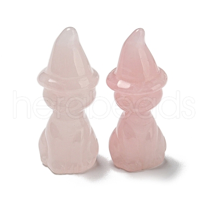Natural Rose Quartz Carved Healing Cat with Witch Hat Figurines DJEW-D012-07G-1