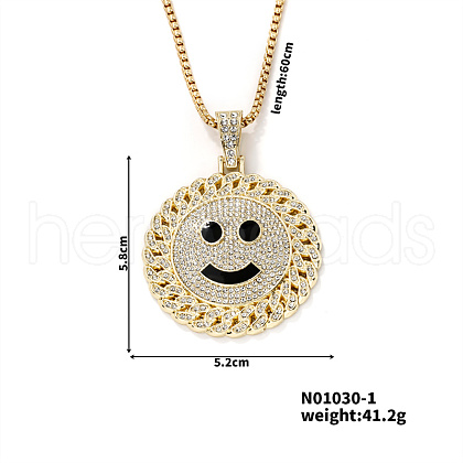 Sparkling Hip Hop Street Dance Alloy Crystal Rhinestone & Enamel Smile Face Pendant Necklaces HF3863-1-1