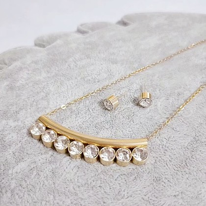 304 Stainless Steel Rhinestone Stud Earrings & Pendant Necklaces Sets FS-WG95951-07-1